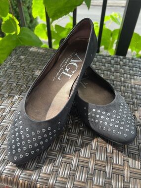 AGL Black Suede Studded Ballet Flats